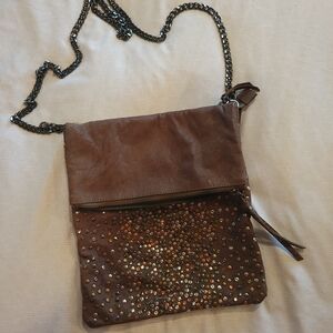 Women's Brown Leather Crossbody with Stud Detail